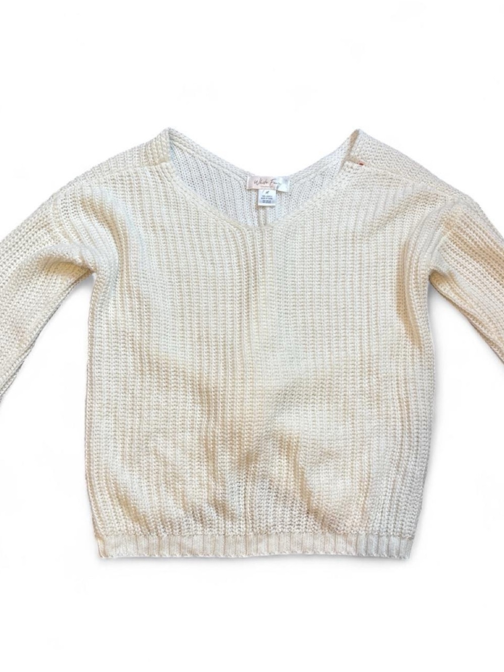 White Fox Boutique Cream V-Neck Knit Sweater